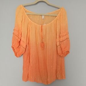 Flash Sale Cato Orange Peasant Blouse with Gold Accents